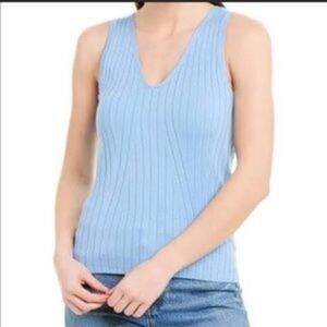 Revolve 525 America Ribbed Sleeveless Top Blue Size S V-Neck Knit Tank Top
